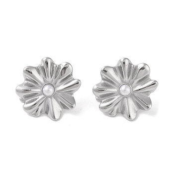 304 Stainless Steel Plastic Bead Stud Earrings, Golden  Flower, Stainless Steel Color, 22.7x23.5mm