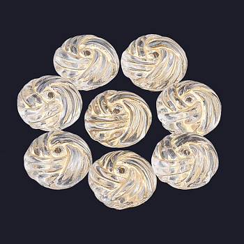Plating Acrylic Beads, Metal Enlaced, Flat Round, Clear, 13x7mm, Hole: 1mm, about 600pcs/500g