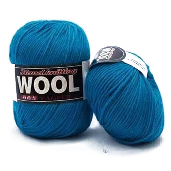Polyester & Wool Yarn for Sweater Hat, 4-Strands Wool Threads for Knitting Crochet Supplies, Steel Blue, about 100g/roll