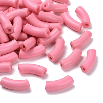 Opaque Acrylic Beads, Curved Tube, Pink, 34.5x13x11mm, Hole: 3.5mm