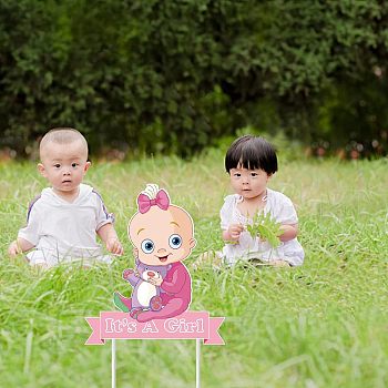Plastic Yard Signs Display Decorations, for Outdoor Garden Decoration, Baby with Word It's A Girl, Pink, 360x320x4mm