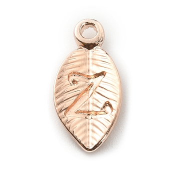 Alloy Pendants, Leaf with Letter Charm, Rose Gold, Letter.Z, 15.5x7.5x2.5mm, Hole: 1.5mm