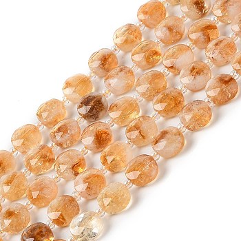 Natural Citrine Bead Strands, Faceted, Flat Round, 10~10.5x10.5~11x5.5~6mm, Hole: 1mm, about 29pcs/strand, 14.76 inch(37.5cm)