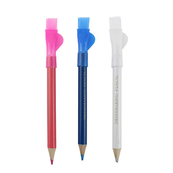 Professional Tailors Chalk Pen with Brush, Tailor's Fabric Marker Chalk, Sewing Tool, Mixed Color, 88mm, 3 colors, 1pc/color, 3pcs/set