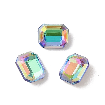 Glass Rhinestone Cabochons, Flat Back & Back Plated, Faceted, Rectangle, Sphinx, 10x8x5mm