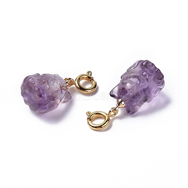 Natural Amethyst Fox Spring Ring Clasp Charms(HJEW-P014-07G)-3
