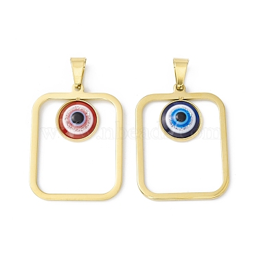 Golden Mixed Color Rectangle Stainless Steel+Resin Pendants