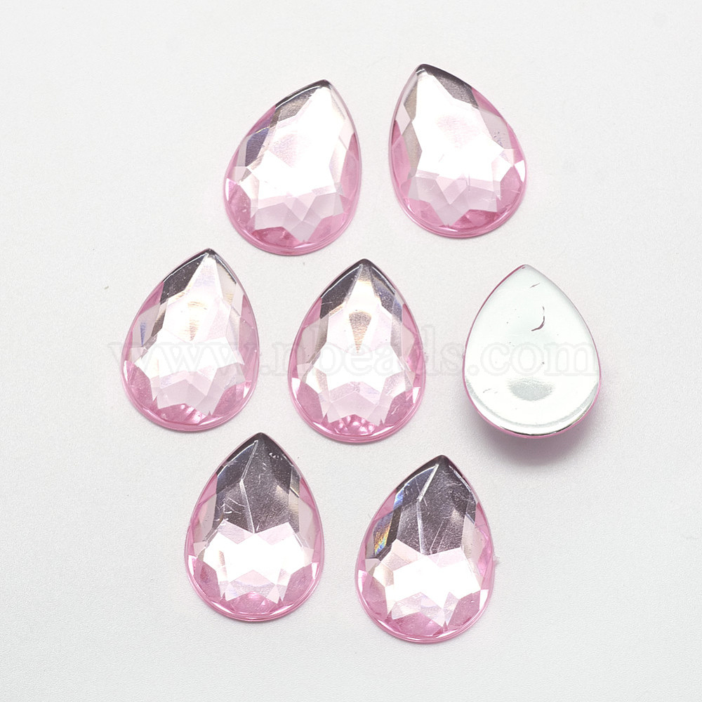 Acrylic Rhinestone Flat Back Cabochons Faceted Buttom Silver Plated Teardrop Pink 14x10x3 5mm