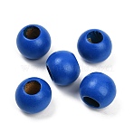 Spray Painted Wood Beads, Round, Blue, 19~20mm, Hole: 9~9.5mm(WOOD-F017-05H)