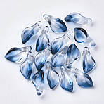 Two Tone Transparent Spray Painted Glass Pendants, Petaline, Marine Blue, 20x10.5x6mm, Hole: 1.2mm(GLAA-S054-007D-01)