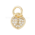 Rack Plating Brass Micro Pave Clear Cubic Zirconia Charms, with Jump Ring, Long-Lasting Plated, Lead Free & Cadmium Free, Heart with Lock, Real 18K Gold Plated, 7.5x6.5x1.5mm, Hole: 3mm(KK-Z060-11G)