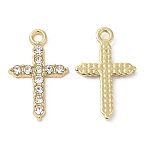 Alloy Rhinestone Pendants, Cross Charms, Golden, 19x12x2mm, Hole: 1.5mm(X-ALRI-P005-02G)
