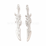 Rack Plating Alloy Big Pendants, Cadmium Free & Nickel Free & Lead Free, Weapon Knife Charm, Platinum, 59x11x4mm, Hole: 1.5mm(PALLOY-E025-30P)