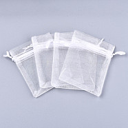 PandaHall Elite 100Pcs Organza Drawstring Bags, Favour Party Mesh Drawstring Gift Storage Pouches, White, 18x13cm(OP-PH0001-36B)