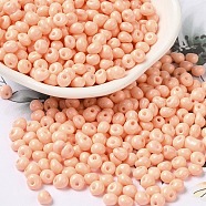 6/0 Opaque Baking Paint Glass Seed Beads, Teardrop, PeachPuff, 4.5~5x4x3~3.5mm, Hole: 0.9mm, about 5625Pcs/Pound(SEED-M012-02A-18)