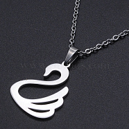 201 Stainless Steel Pendants Necklaces, with Cable Chains and Lobster Claw Clasps, Swan, Stainless Steel Color, 17.71 inch(45cm), 1.5mm(NJEW-S105-JN667-45-1)
