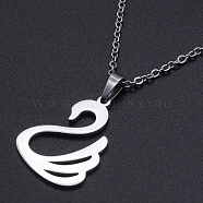 Non-Tarnish 201 Stainless Steel Pendants Necklaces, with Cable Chains and Lobster Claw Clasps, Swan, Stainless Steel Color, 17.71 inch(45cm), 1.5mm(NJEW-S105-JN667-45-1)