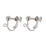 Brass Screw Clip Earring Converter, Spiral Ear Clip, for non-pierced Ears, with Loop, Platinum Color, Nickel Free, about 13.5mm wide, 17mm long, 5mm thick, hole: about 1.2mm(EC143-NF)