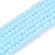 Opaque Solid Color Imitation Jade Glass Beads Strands, Faceted, Rondelle, Light Cyan, 2.3~2.7x1.5mm, Hole: 0.4mm, about 150~155pcs/strand, 32~33cm(EGLA-A044-P1mm-D06)