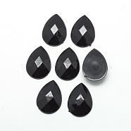 Acrylic Rhinestone Flat Back Cabochons, Faceted, Bottom Silver Plated, teardrop, Black, 14x10x3.5mm(X-GACR-Q010-10x14-14)