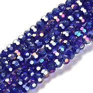 Faceted(32 Facets) Electroplate Glass Beads Strands, AB Color Plated, Round, Dark Blue, 4mm, Hole: 0.5mm, about 100pcs/strand, 14.2 inch(X-EGLA-R016-4m-1)