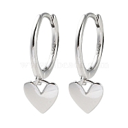 925 Sterling Silver Heart Hoop Earrings, Platinum, 18.5x11.5mm(EJEW-P296-16P)