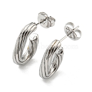 304 Stainless Steel Oval Stud Earrings, Half Hoop Earrings, Stainless Steel Color, 17x3mm(EJEW-R154-01P)