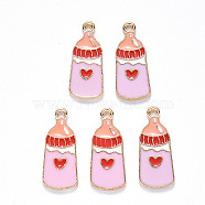 Alloy Enamel Pendants, Milk Bottle with Heart, Light Gold, Pearl Pink, 23x9.5x1.5mm, Hole: 1.5mm(X-ENAM-N054-018B)