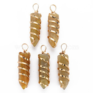 Natural Agate Pendants, with Golden Brass Findings, Dyed, Bullet, Pale Goldenrod, 42~46x11~12mm, Hole: 6~7x4~6mm(G-S359-285)