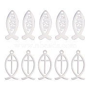 20pcs 2 Style 201 Stainless Steel Pendants, For Easter, Jesus Fish, Stainless Steel Color, 23~36x10~12x1~1.8mm, Hole: 2mm, 10pcs/style(STAS-UN0028-41)