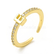Clear Cubic Zirconia Initial Letter Open Cuff Ring, Real 18K Gold Plated Brass Jewelry for Women, Cadmium Free & Nickel Free & Lead Free, Letter.E, US Size 7 3/4(17.9mm)(RJEW-H120-09G-E)