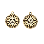 Alloy Pendants, Flat Round with Daisy, Antique Golden, 19x19mm(PALLOY-WH0085-56A)