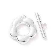 Alloy Toggle Clasps, Flower, Matte Silver Color, Flower: 14x13x2mm, Bar: 4x13x2mm, Hole: 1.2mm(PALLOY-L236-007MS)