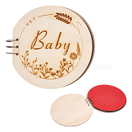Round Wooden Cover Baby Scrapbook DIY Binder Photo Album, Handmade Memory Picture Book with 19 Sheets Black Inner Pages and 1 sheet Red Page, for Wedding Family Graduation Travel, Beige, 212x220x2.5mm, Hole: 6mm(DIY-WH0349-113A)