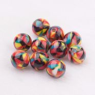 Spray Painted Resin Beads, with Geometrical Pattern, Round, Colorful, 10mm, Hole: 2mm(GLAA-F049-A03)