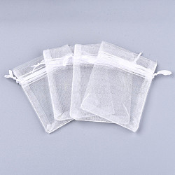 PandaHall Elite 100Pcs Organza Drawstring Bags, Favour Party Mesh Drawstring Gift Storage Pouches, White, 18x13cm(OP-PH0001-36B)