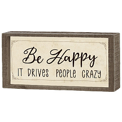 Carved Wooden Display Board Sign, for Home Wall Decorations, Rectangle with Word Be Happy, Wheat, 254x108x45mm(AJEW-WH0507-0001)
