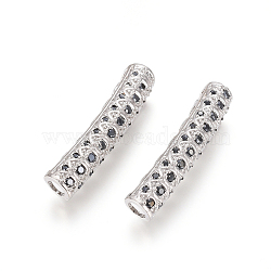 Brass Micro Pave Cubic Zirconia Beads, Long-Lasting Plated, Tube Beads, Black, Platinum, 30x6mm, Hole: 3.5mm(ZIRC-L088-17A-P)