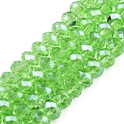Electroplate Glass Beads Strands, Pearl Luster Plated, Faceted, Rondelle, Lime, 10x8mm, Hole: 1mm, about 65~66pcs/strand, 20.8~21.2 inch(53~54cm)(EGLA-A034-T10mm-A15)