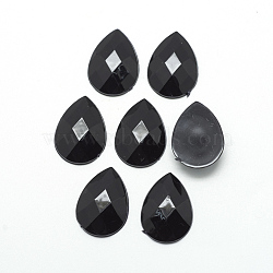 Acrylic Rhinestone Flat Back Cabochons, Faceted, Buttom Silver Plated, teardrop, Black, 14x10x3.5mm(X-GACR-Q010-10x14-14)