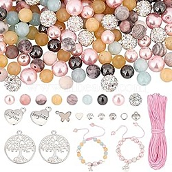 PandaHall Elite 284pcs Findings, Natural & Synthetic Mixed Gemstone Stretch Bracelet Necklace Pendant DIY Making Kit, Mixed Color, 8mm, Hole: 0.8~1mm(DIY-PH0021-76)