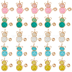 SUNNYCLUE 40Pcs 5 Colors Imitation Jade Glass Beads Pendants, with Light Gold Copper Wire Wrapped, Cat Shape Charms, Mixed Color, 20x15~16x8~8.5mm, Hole: 2.5mm, 8Pcs/color(FIND-SC0009-72)