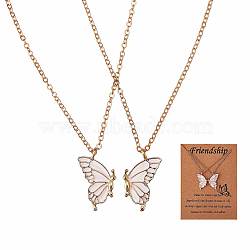 2Pcs Matching Butterfly Pendant Necklaces Set, 316 Surgical Stainless Steel Couple Necklace for Mother Daughter Friends, Light Gold, White, 17.72 inch(45cm)(JN1033D)