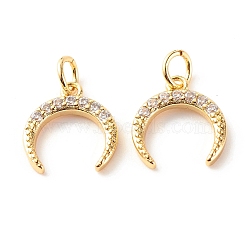 Brass Micro Pave Clear Cubic Zirconia Pendants, Cadmium Free & Lead Free, Moon, Real 18K Gold Plated, 16x12x2mm, Hole: 3.5mm(X-ZIRC-P094-24G-RS)