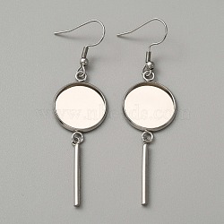 314 Stainless Steel Earring Hooks, Cabochon Settings, Flat Round, Stainless Steel Color, 60mm, Pin: 0.7mm, Tray: 16mm(STAS-WH0046-01A)