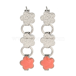 304 Stainless Steel Enamel Stud Earrings, for Women, Flower, Stainless Steel Color, Coral, 40.5x9mm(EJEW-S229-14P-01)