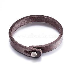 Leather Cord Bracelets, with Alloy Clasps, Coconut Brown, 8-1/4 inch(213mm)x10mm(BJEW-P099-13A)