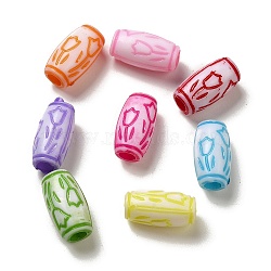 Opaque Acrylic Beads, Craft Style, Barrel with Flower, Mixed Color, 16.5x8.5mm, Hole: 3.5mm, 833pcs/500g(OACR-E039-02A)