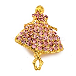 Dancing Girl Alloy Rose Rhinestone Brooch, Golden, 49x34mm(JEWB-Q045-04G-01)