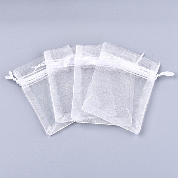 PandaHall Elite 100Pcs Organza Drawstring Bags, Favour Party Mesh Drawstring Gift Storage Pouches, White, 18x13cm